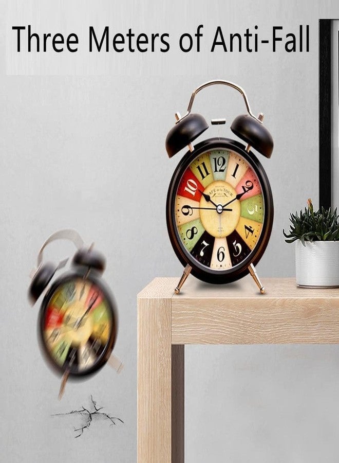 KADIO Vintage Alarm Analog Clock Twin Bell with Night Backlight Function and Silent Motion, Metal Frame High Volume Bedside Luminous Alarm for Students Bedroom/Office (Black), 8 * 12 Cm - Image 5